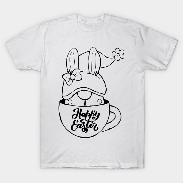 Cute bunny gnome ,happy Easter cartoon, Cartoon style. T-Shirt by 9georgeDoodle